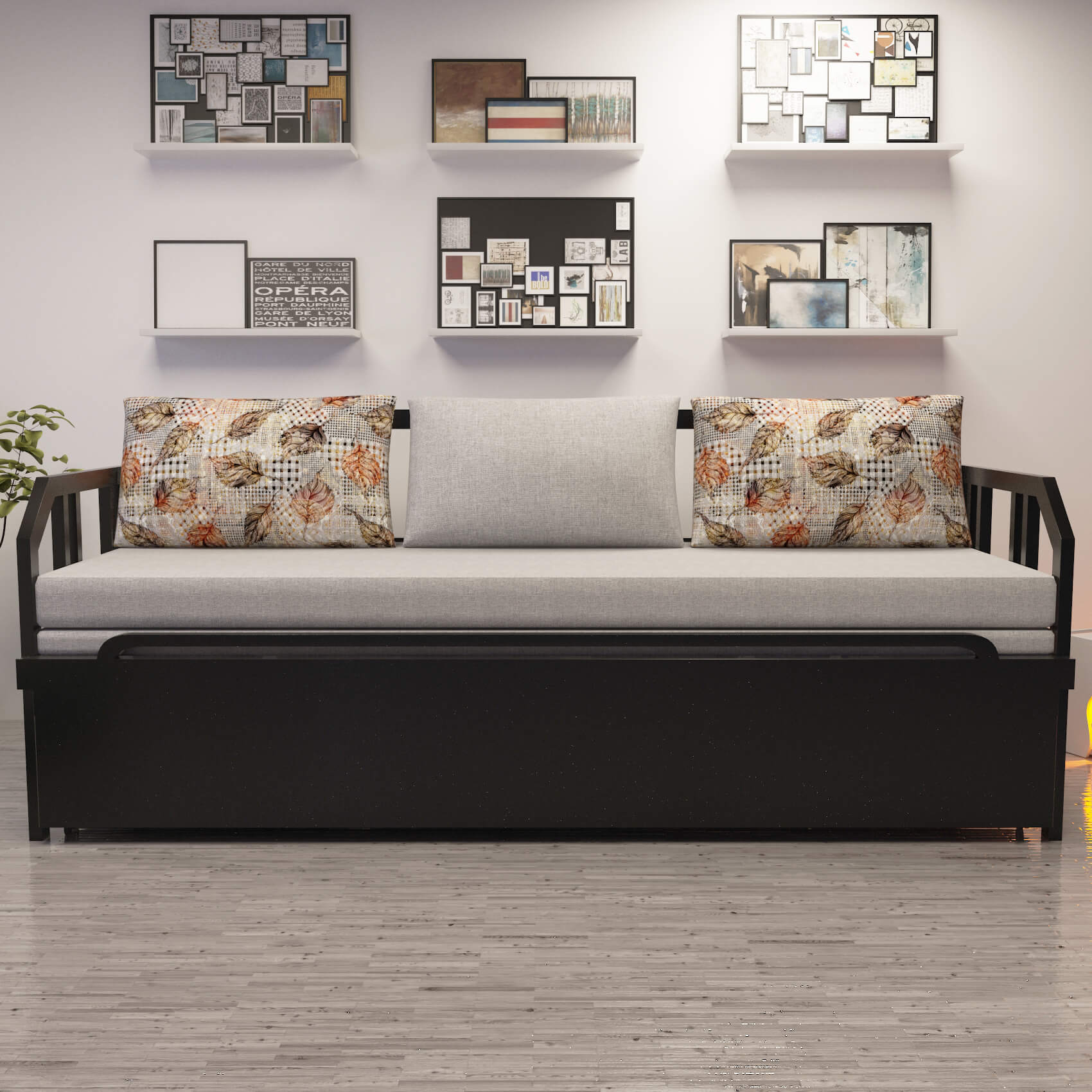 3 Seater Metal Sofa Cum Bed With Storage - Sleep Spa